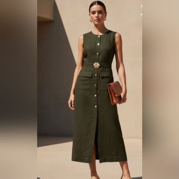 Zara Dresses & Skirts - NEW Zara Linen Olive Green Sleeveless Midi Dress